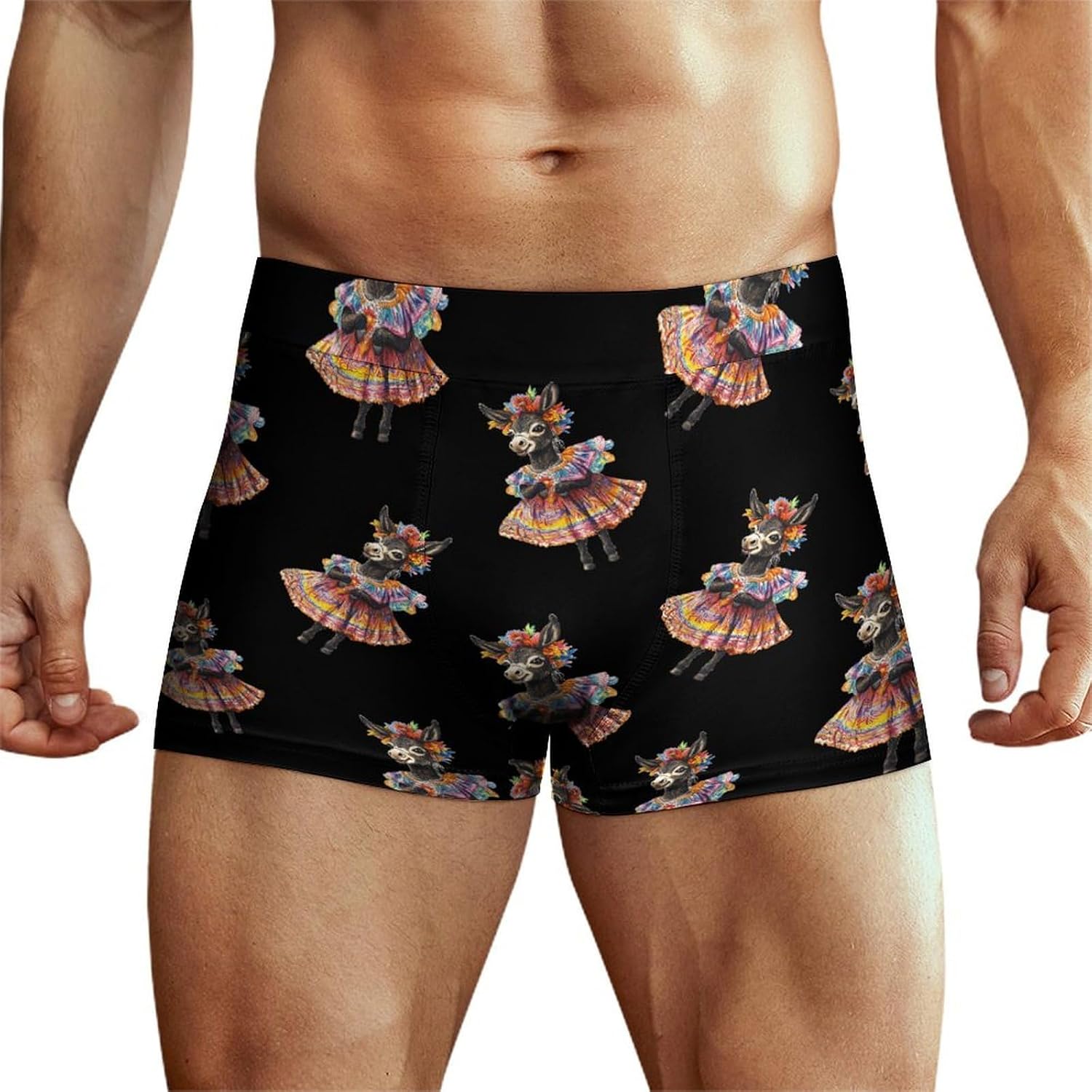 Dancing Donkey with Mexican Dress Classic Mens Underwear Boxer Briefs Soft Stretch Shorts Printing