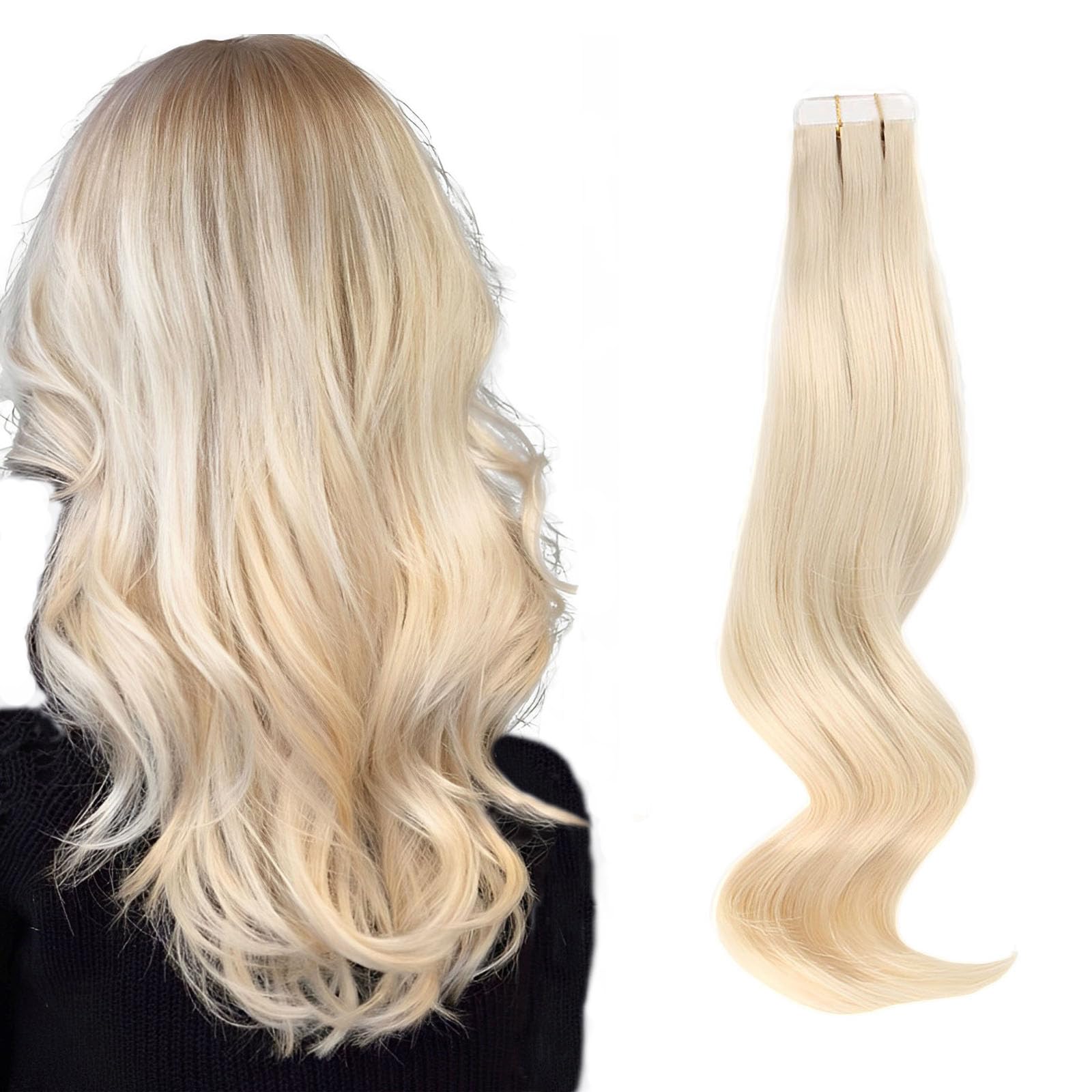 ABH AmazingBeauty Hair Tape in Hair Extensions Remy Human Hair 50g 20pcs Skin Weft Invisible Seamless Reusable Platinum Ash Blonde 60 Human Hair 16 Inch