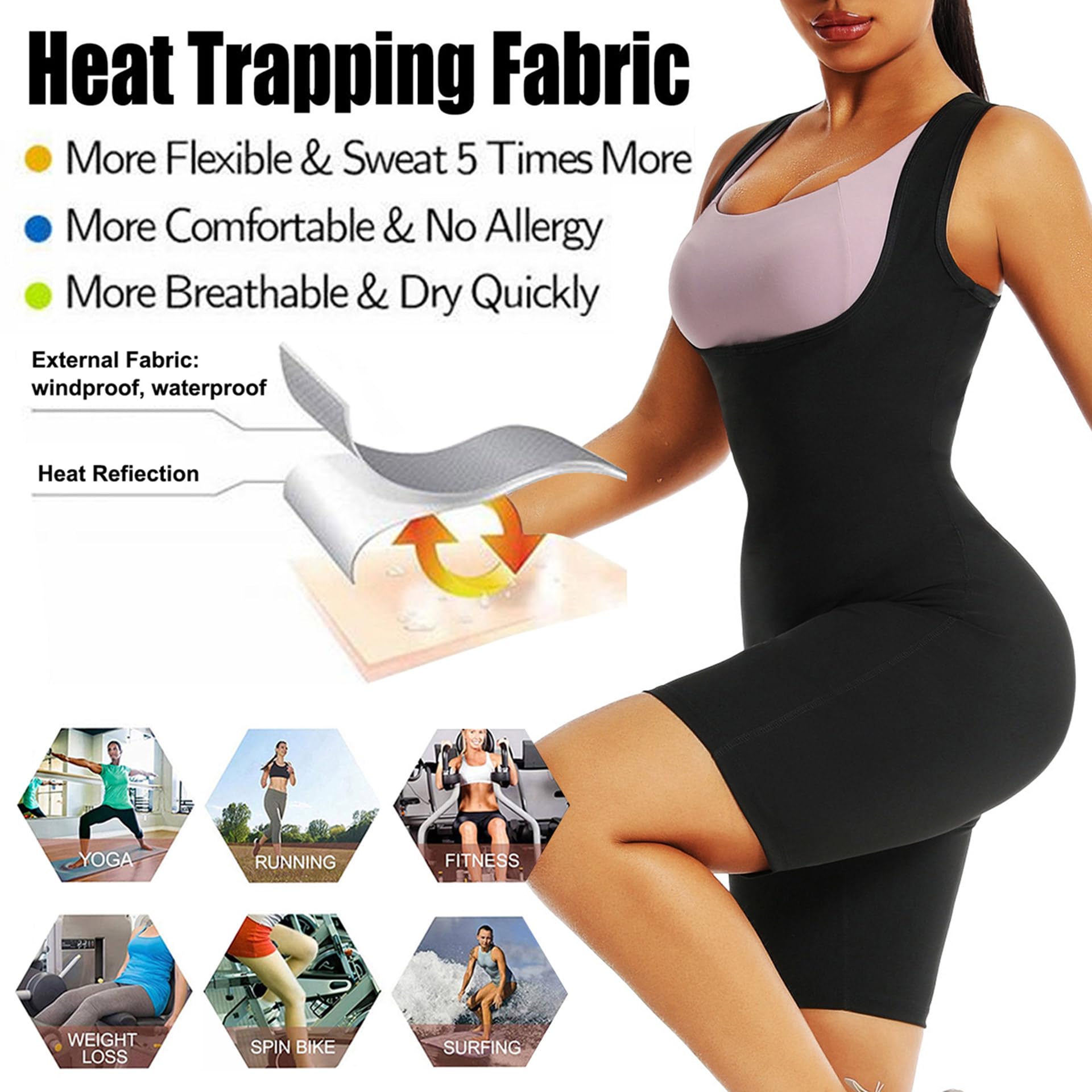 Tute Dimagranti Donna, Fitness Sudorazione Body Shaper, Tuta per Sudare, Tuta Sauna Dimagrante Donna Effetto Sauna per Palestra Esercizio Cardio Jogging Running