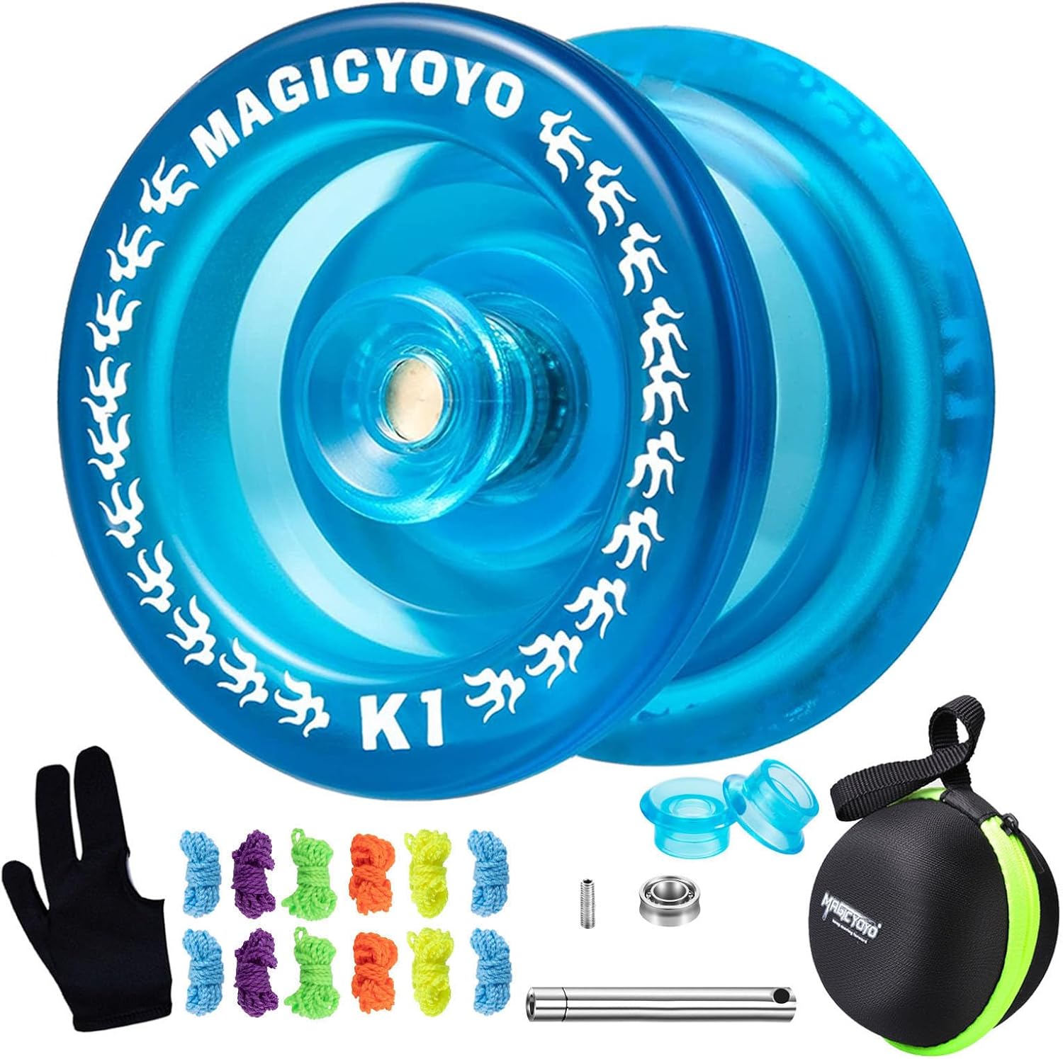 Product image of MAGICYOYO Responsive Yoyo K1 Tug Return Yo yo, Hubstacks Yo-yo for Kids Beginners Dual Purpose Yo Yo with Unresponsive Bearing, Storage Bag + 12 Strings +Yo-Yo Glove +2 Yo yo Hubstacks (Crystal Blue)