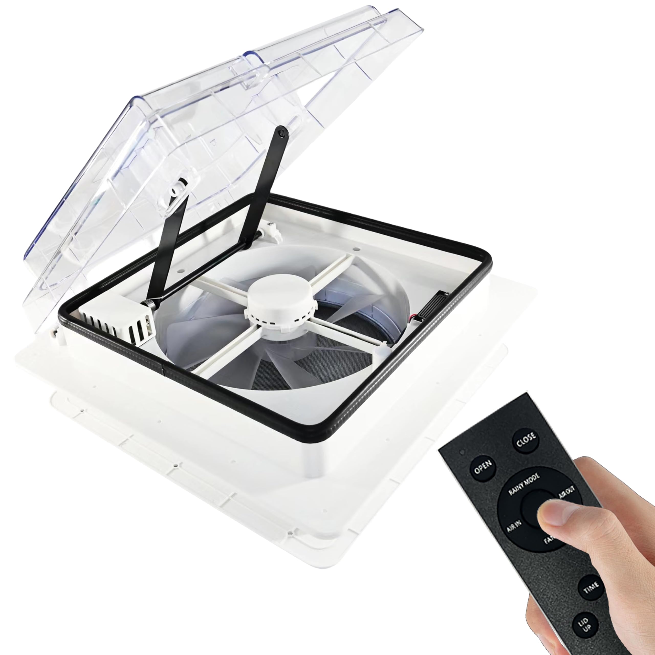 ZOIZ 12V Wohnmobil Dachventilator 360 mm, RV Dachlüfter mit transparentem Deckel, Fernbedienung, reversibel Abluft & Zuluft, extrem leise für Wohnwagen Camper, UV-beständig