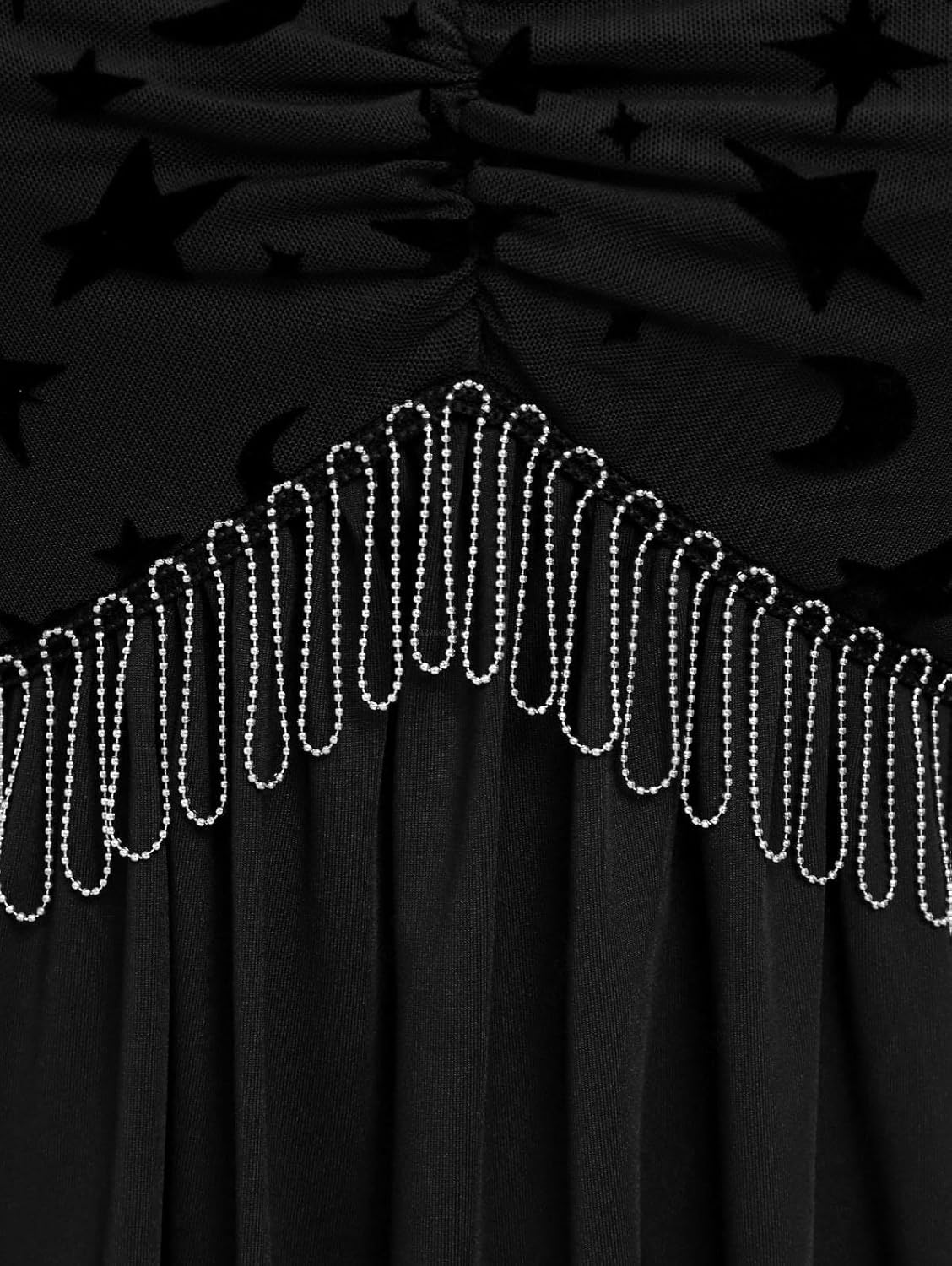 ROSE GAL Rosegal Women Plus Size Gothic Moon Star Mesh Panel Bell Sleeves Chain Tassel T-Shirt - Image 4