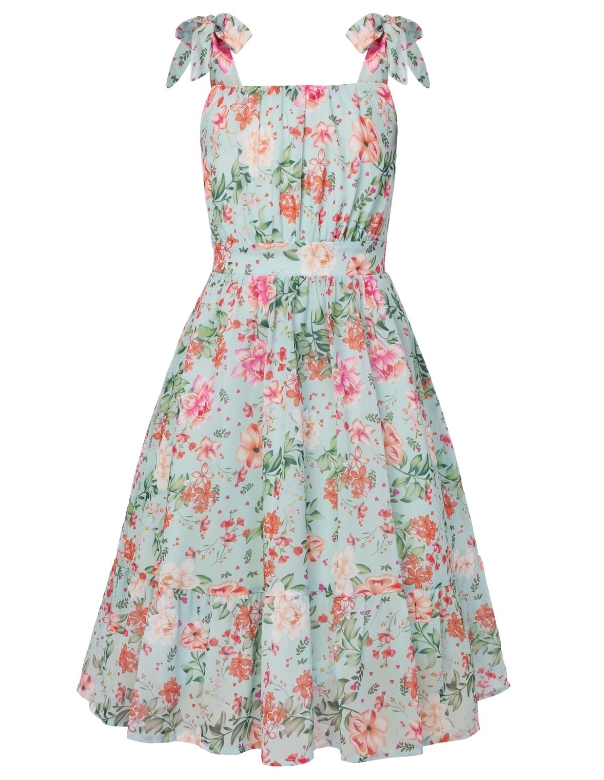 GRACE KARIN A-Line Casual Kleid für Mädchen, Eckiger Ausschnitt Chiffonkleid, Verstellbare Schulterbänder