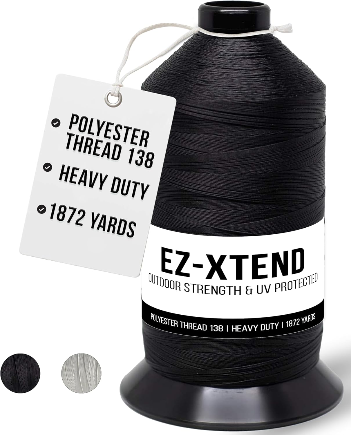 EZ-Xtend #138 Bonded Polyester Thread 100% American Made for Outdoor and Marine Fabric Sewing Applications, Awnings, Tarps, Canvas. for Heavy Duty and Industrial Sewing Machines (Black, 8 oz)