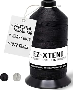 EZ-Xtend #138 Bonded Polyester Thread 100% American Made for Outdoor and Marine Fabric Sewing Applications, Awnings, Tarps, Canvas. for Heavy Duty and Industrial Sewing Machines Black, 8 oz