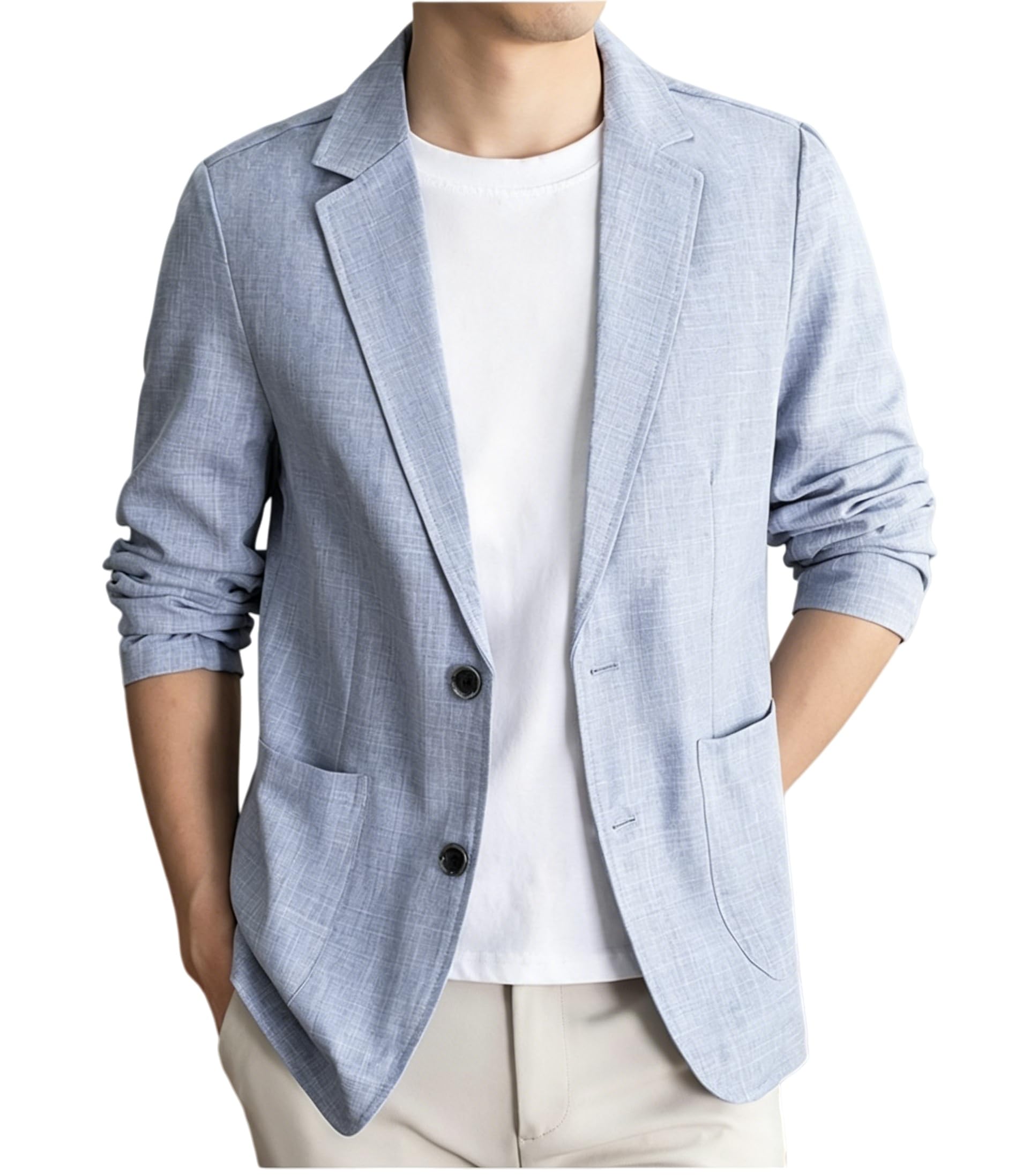 Blazer Estivo Casual da Uomo in Lino Sfoderato con Due Bottoni Revers A Tacca Giacca Sportiva Testurizzata Blazer da Ufficio Leggero per Viaggi Quotidiani.