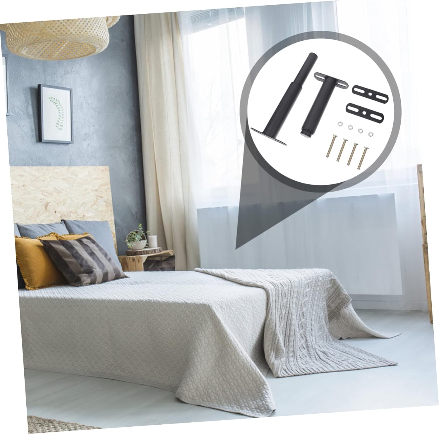 DOITOOL 2 Sets Bed Sofa Legs Steel Universal Adjustable Feet Extendable Extenders Frame Risers Leveling Supports Modern Adjustable Height Legs Foot Chrome Tall Levelers Raiser Black Iron