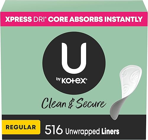 U by Kotex Clean & Secure Panty Liners, absorción ligera, longitud regular, 516 unidades (4 paquetes de 129) (el embalaje puede variar)