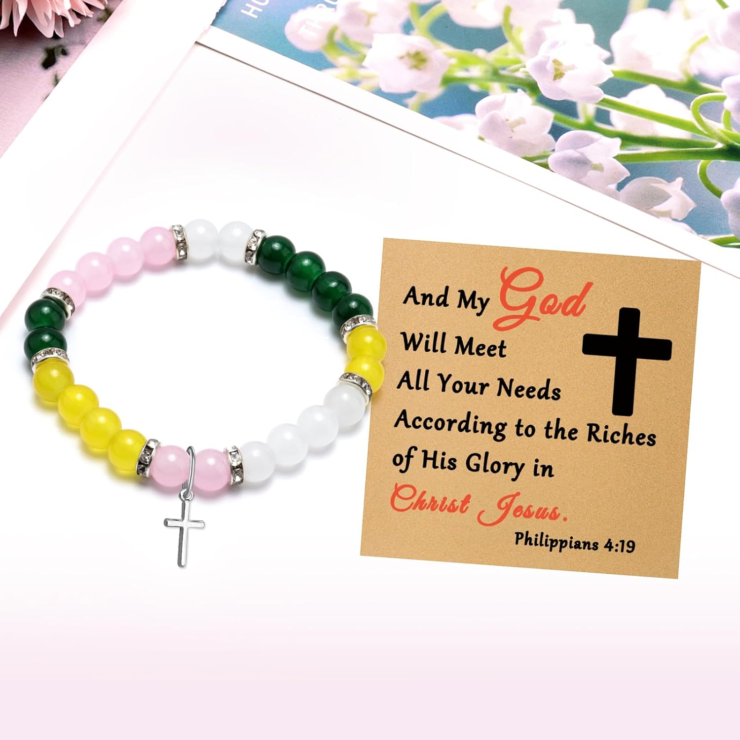 Christian Gifts for Women Religious Cross Bracelet Jewelry Faith Confirmation Baptism First Communion Catholic Christmas Birthday Gifts for Women Sister Daughter Her Beaded Bracelet with Card - Image 3