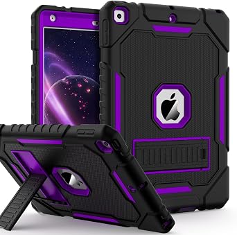 ZoneFoker Case for iPad 9th/8th/7th Generation 2021/2020/201910.2 inch, Heavy Duty Military Grade Shockproof Rugged Protective 10.2" Cover with Built-in Stand for iPad 9 8 7 GenBlack+Purple