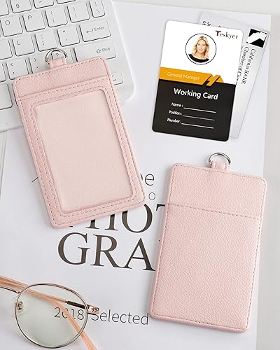 Miniatura 42 de Teskyer - Soporte para tarjetas de identificación con cordón, soporte de cuero para tarjetas de identificación, portatarjetas con cordón, vertical