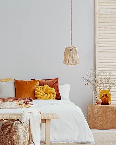 Miniatura 5 de JACKYLED Kit de luces colgantes UL Boho, lámpara de cuerda de cáñamo con cable de luz colgante ajustable y enchufe de luz E26 E27, lámpara de techo