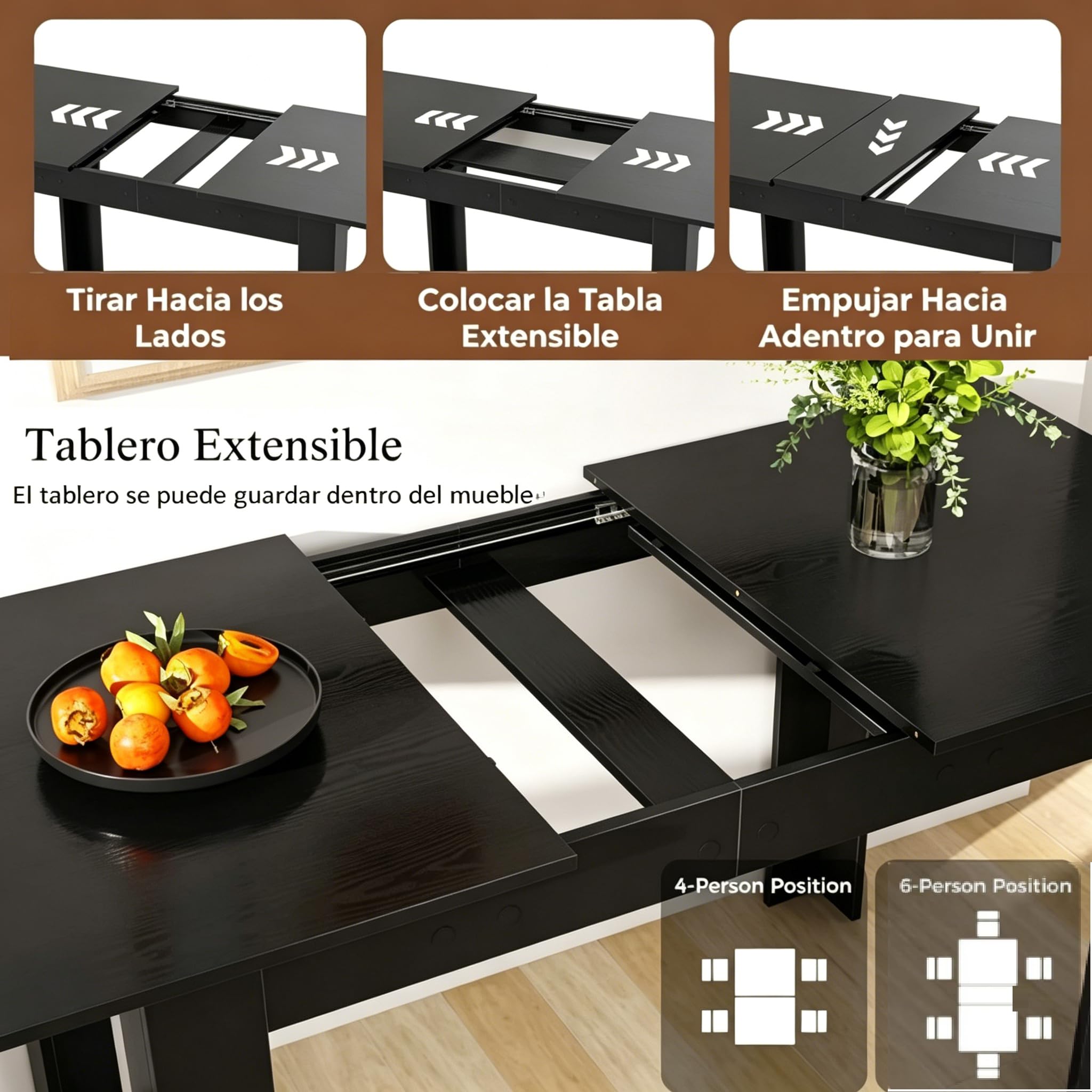 LIFEZEAL Tavolo da Pranzo Allungabile, 158x70cm per 4-8 Persone, Tavolo da Cucina, da Sala da Pranzo, Estensibile, Moderno, in Legno, Ampio Piano, Gambe a Forma di L, Montaggio Facile, Max 110kg, Nero