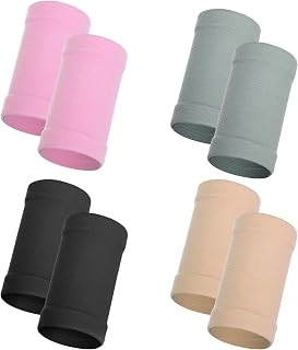 HOVEOX 4 Pairs Wrist Compression Sleeve Elastic Hand Support Sleeve Wrist Tattoo Cover Up Sleeves for Women and Men (Black, Pink, Gray, Nude)