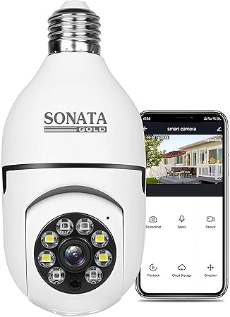 SONATA gold Series Wi-Fi Camera CCTV Camera 1080p Wireless PTZ Bulb Shape V380 Pro | Indoor 360 degree Smart Home Security Camera Light Vision 24x7 Continuous Recording with Motion Sensor