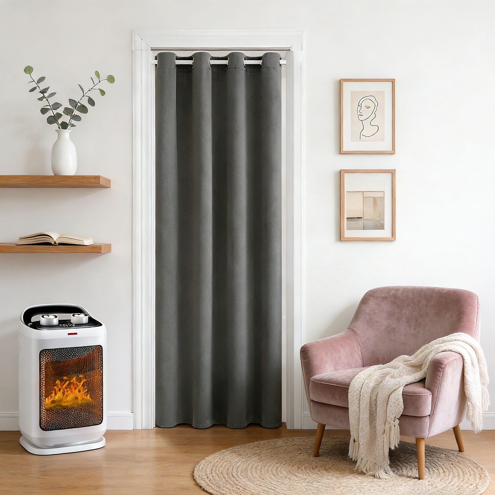Rideau occultant thermique gris 70x190 cm à oeillets pour fenetre et dressing