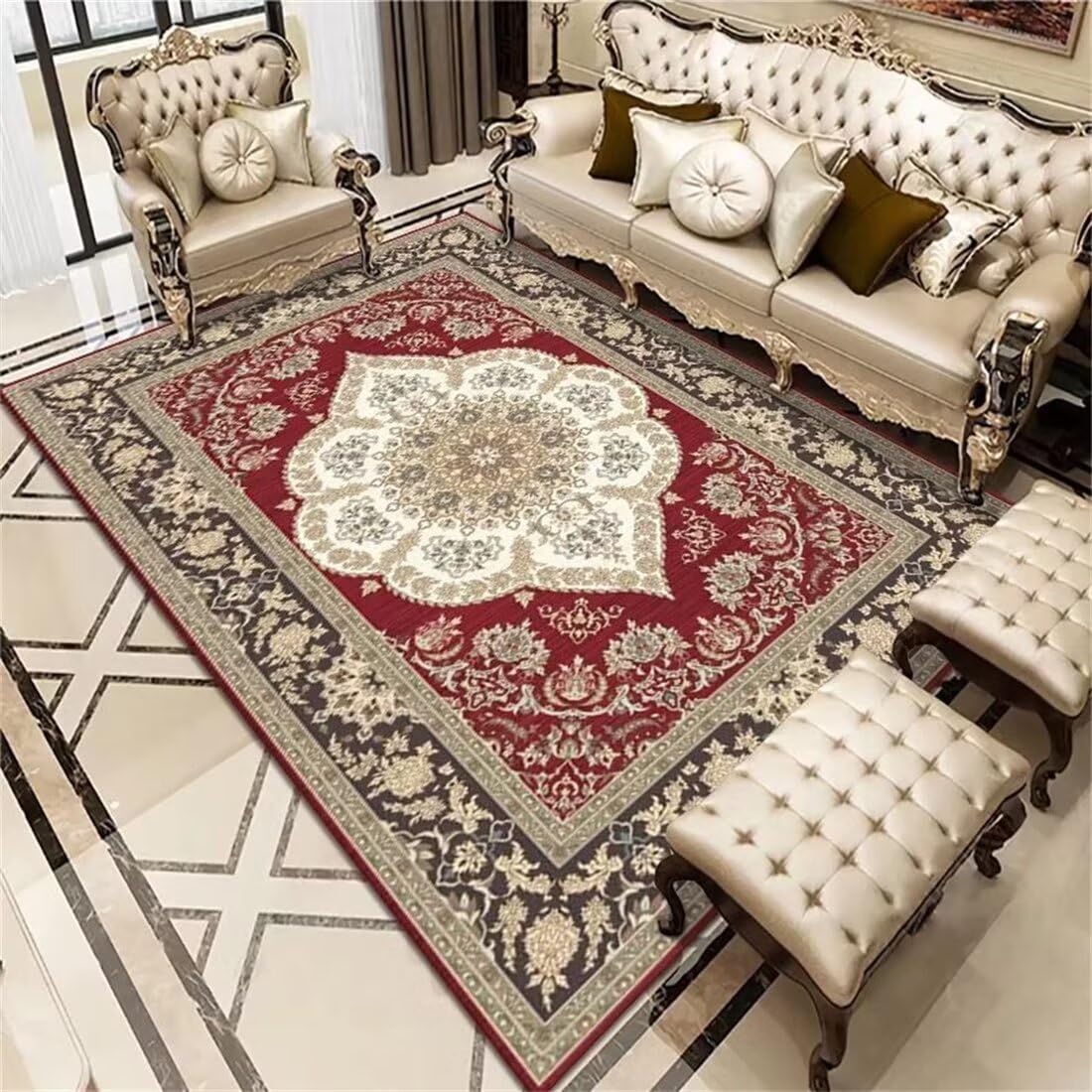 Tapis floral rouge insonorisé et isolant phonique 90x150