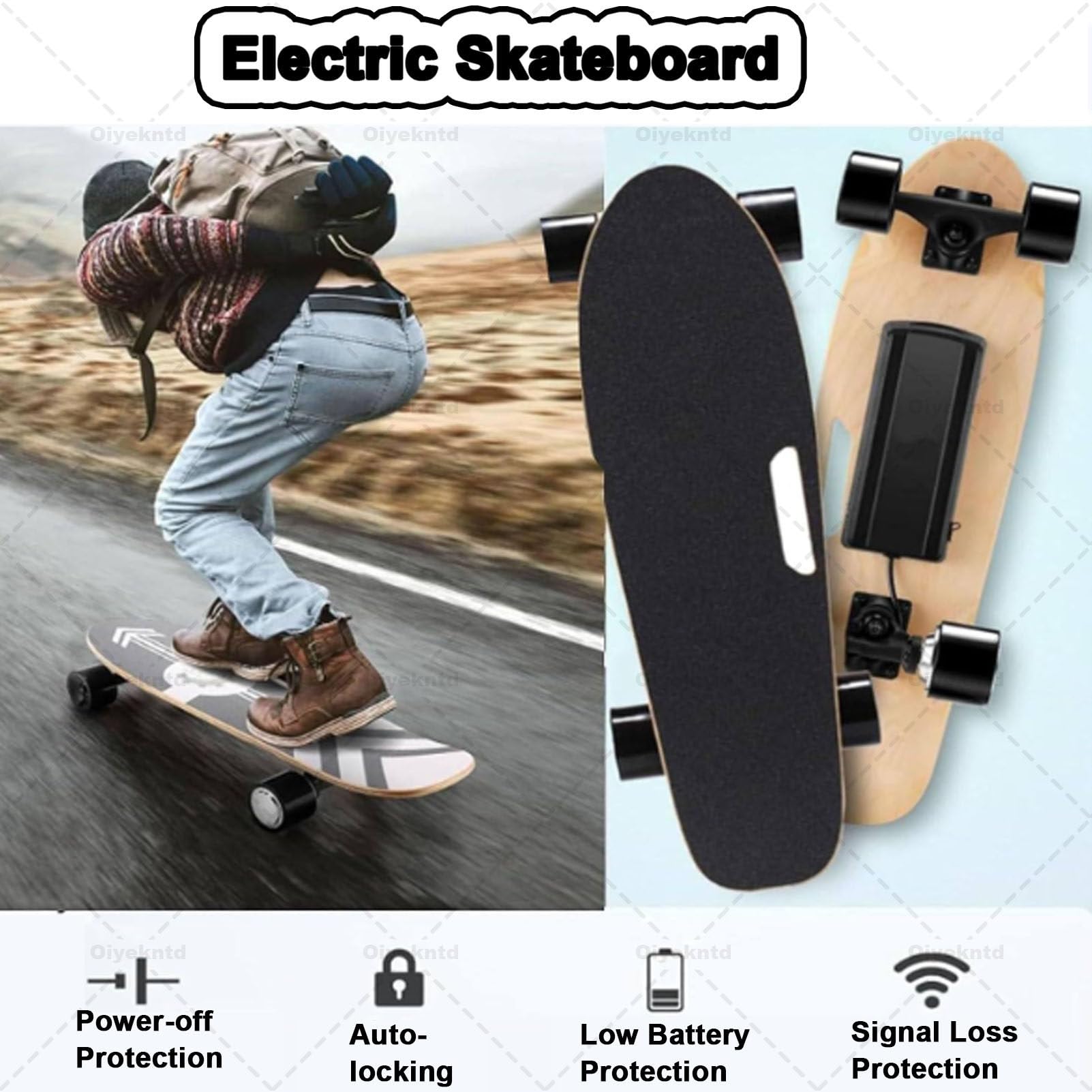 Longboard électrique avec télécommande, modèle Professionnel adapté aux Adultes et Adolescents débutants, autonomie de 8 km, Vitesse maximale de 22 km/h