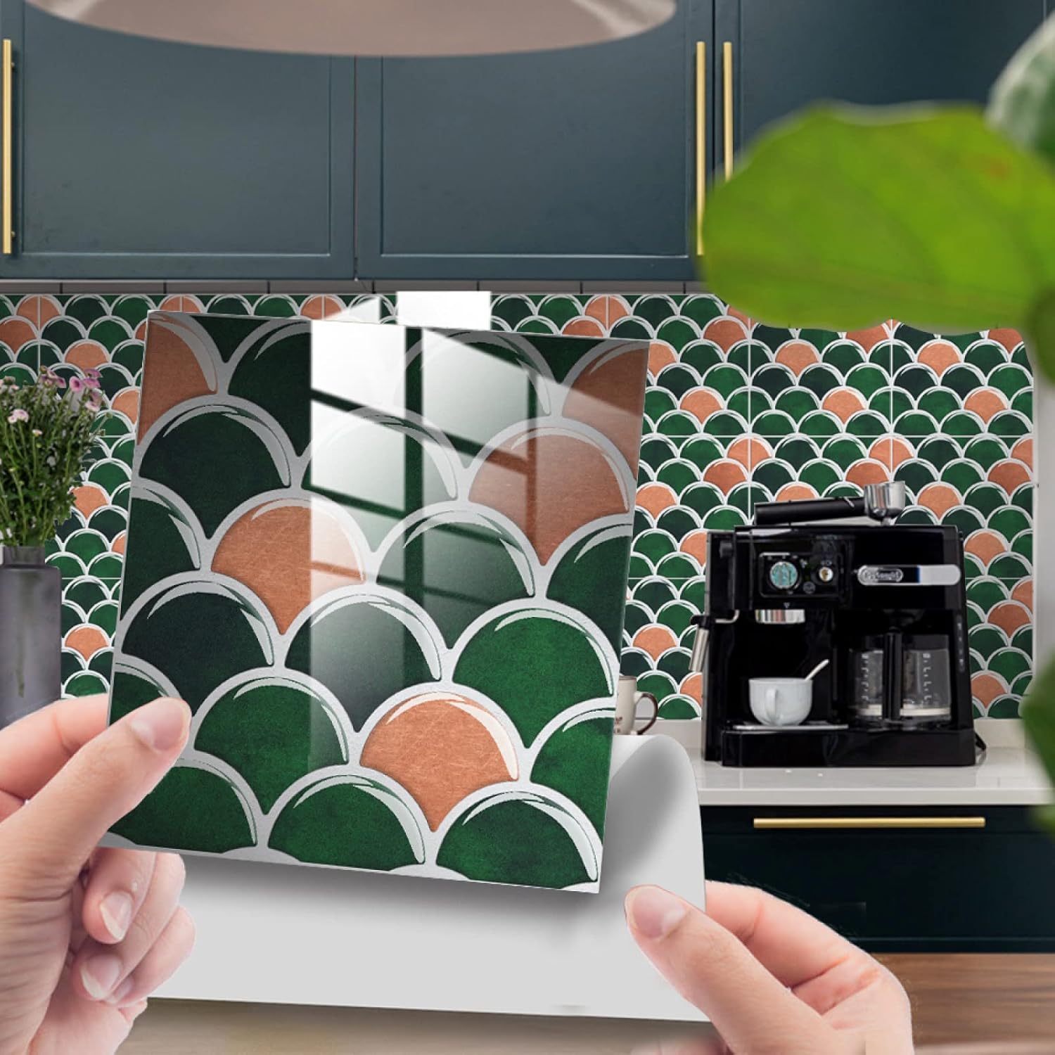Amazon.co.jp タイルステッカー オレンジ エメラルドグリーン スティックオンタイル PVCタイルステッカー キッチン用 耐熱