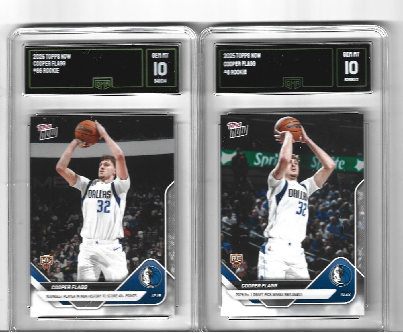 2025 Graded Gem Mint 10 Cooper Flagg 2 Card Basketball Rookie Lot 45 Point Game Card and Debut Card #1 Overall Draft Pick ! You Will Receive Both Cards Shown