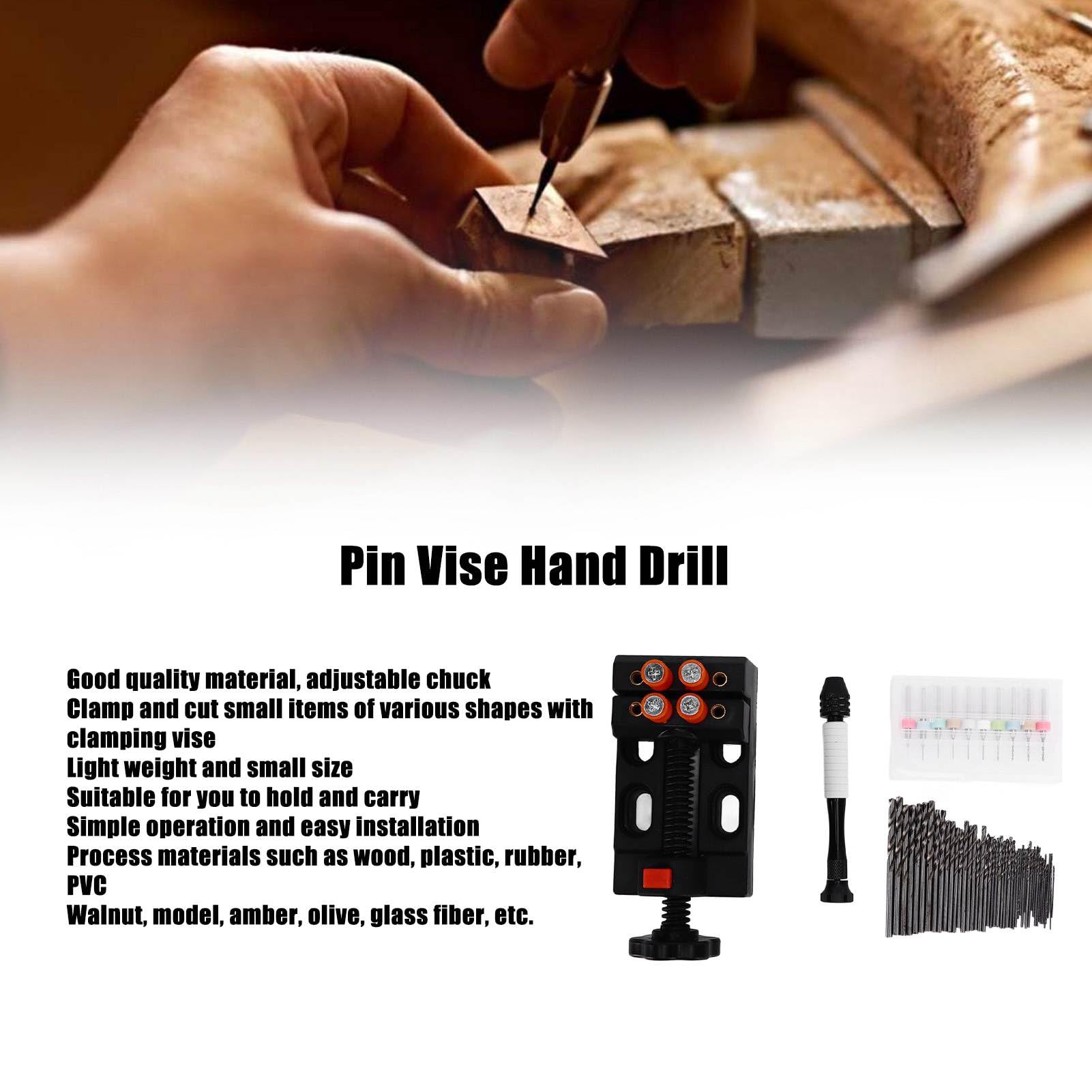 Pin Vise Hand Drill Set, Twist Bit + 0.3?1.2mm Miniature Drill + Bench Vise for Craft Carving, Made of High Speed Steel and ABS with Many Specifications to Process Wood, Plastic,