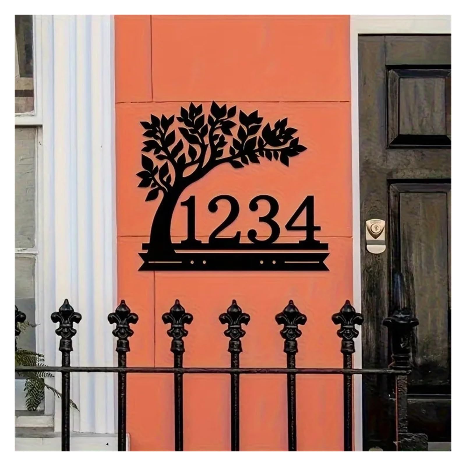 1 Targa In Metallo Con Albero Della Vita, for Indirizzo Esterno, Numero Civico E Decorazione Da Parete(30x26.5cm)