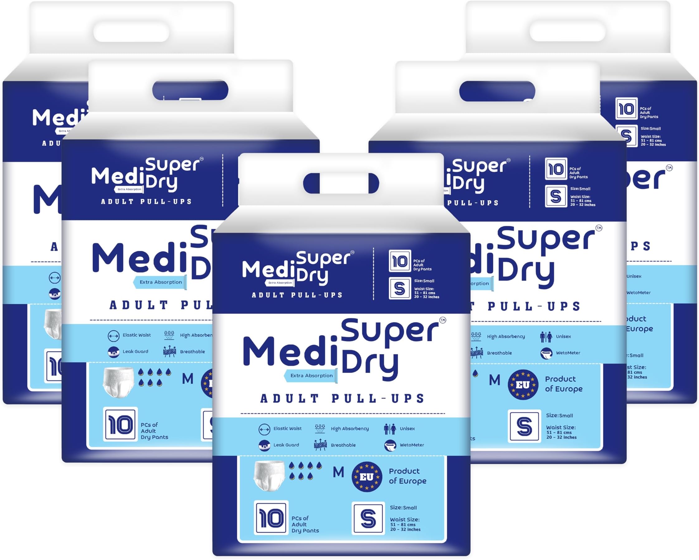 Adult Diaper Pants | Small (S) |Waist 51-81 cm (20-32 inches) |High Absorbency -10 Hrs |Rash-Free |Leakproof |Breathable |Odourless |Elastic Waist |For Men & Women | 50 Units, Pack of 5