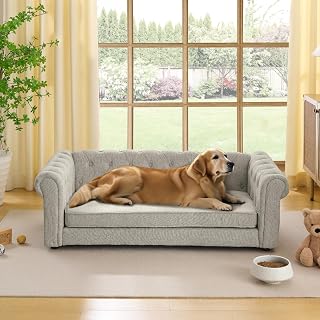 VYNELITO 55" Memory Foam Dog Sofa Couch for Medium & Large Dogs - Washable Elevated Pet Bed with Removable Cushion, Beige