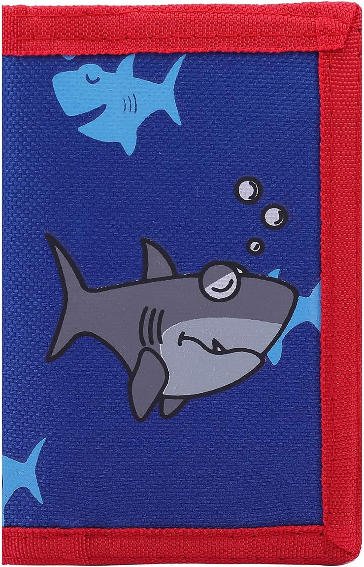 RFID Blocking Wallet for Kids/Slim Cartoon Wallet with Zippered Pocket/Trifold Canvas Outdoor Sports Wallet (Shark)