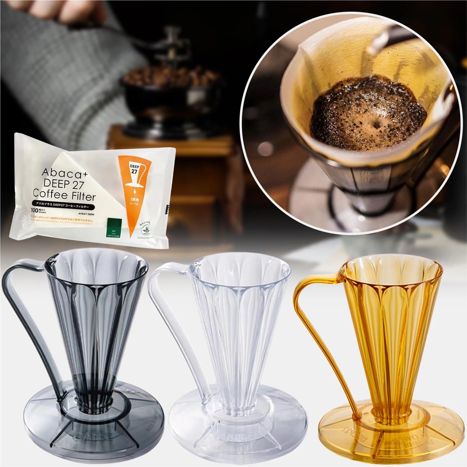 Taza de filtro de café en forma de V, resina para accesorios desechables de 27 grados de papel para espresso (blanco)