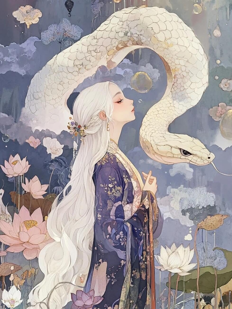 Rqwybcaxn Embroidery Beads Kit Woman and Snake 40x50cm