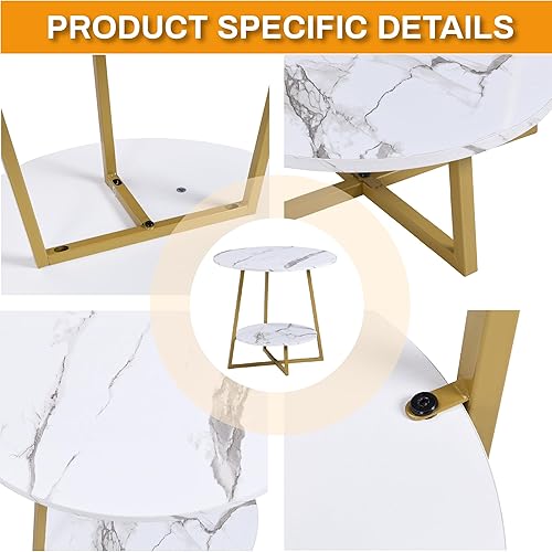 Miniatura 4 de D&H FURNIMMT Juego de mesas auxiliares redondas pequeñas y altas de 22 pulgadas, para sala de estar, mesa auxiliar de madera para dormitorio, mesa