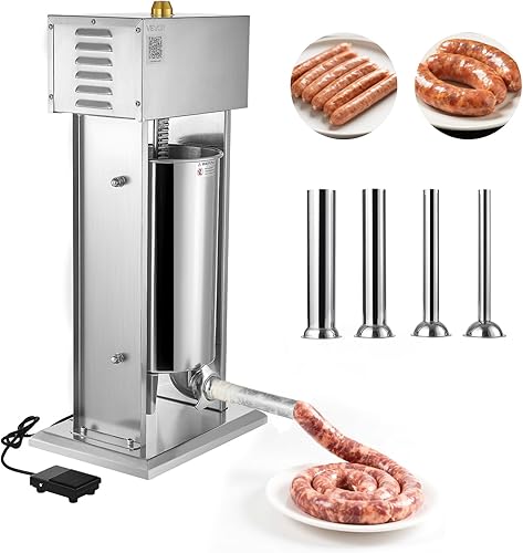 Miniatura 71 de VEVOR Relleno de salchichas, capacidad de 22 libras/10 L, relleno eléctrico de salchichas de acero inoxidable 304, relleno eléctrico vertical