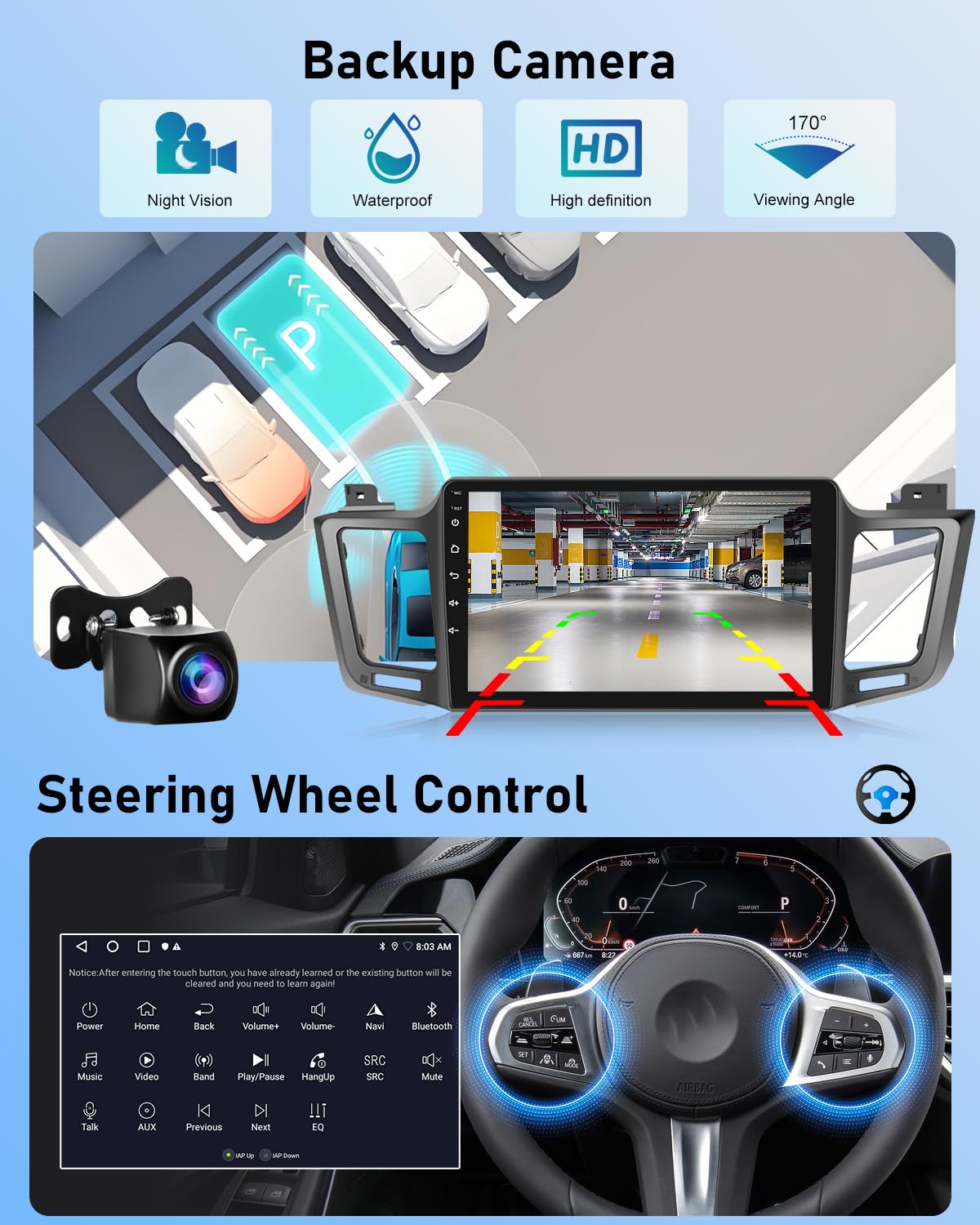 2G+64G Android Autoradio per Toyota RAV4 2013-2019 - Senza fili Carplay e Android Auto - 10.1 pollici Android Stereo con WiFi EQ GPS Mirror Link FM RDS + Telecamera posteriore