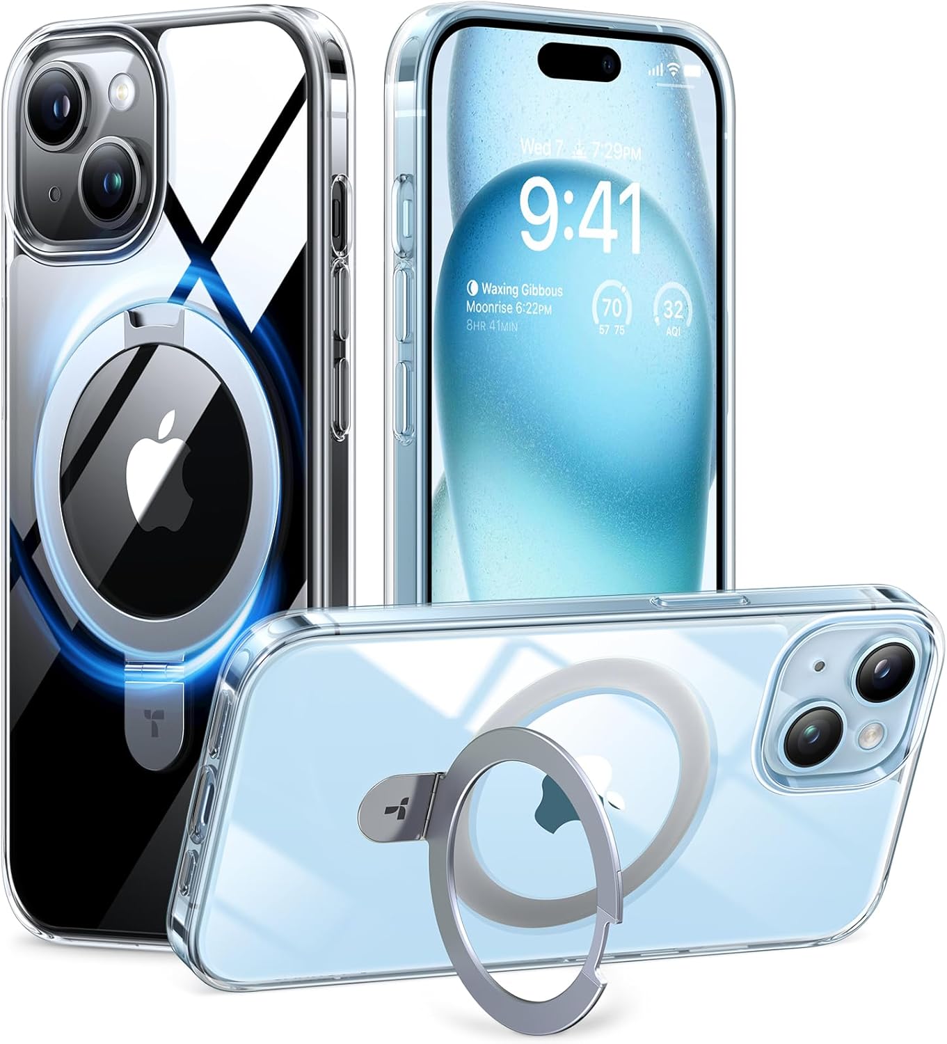 TORRAS Ultra Magnetic Ostand for iPhone 15 Case [Fit for MagSafe] [Sturdy Stand & Ring Holder] Military-Grade Shockproof Anti-Scratch Slim Protective Kickstand Phone Case for iPhone 15, Crystal Clear Crystal Clear iPhone 15