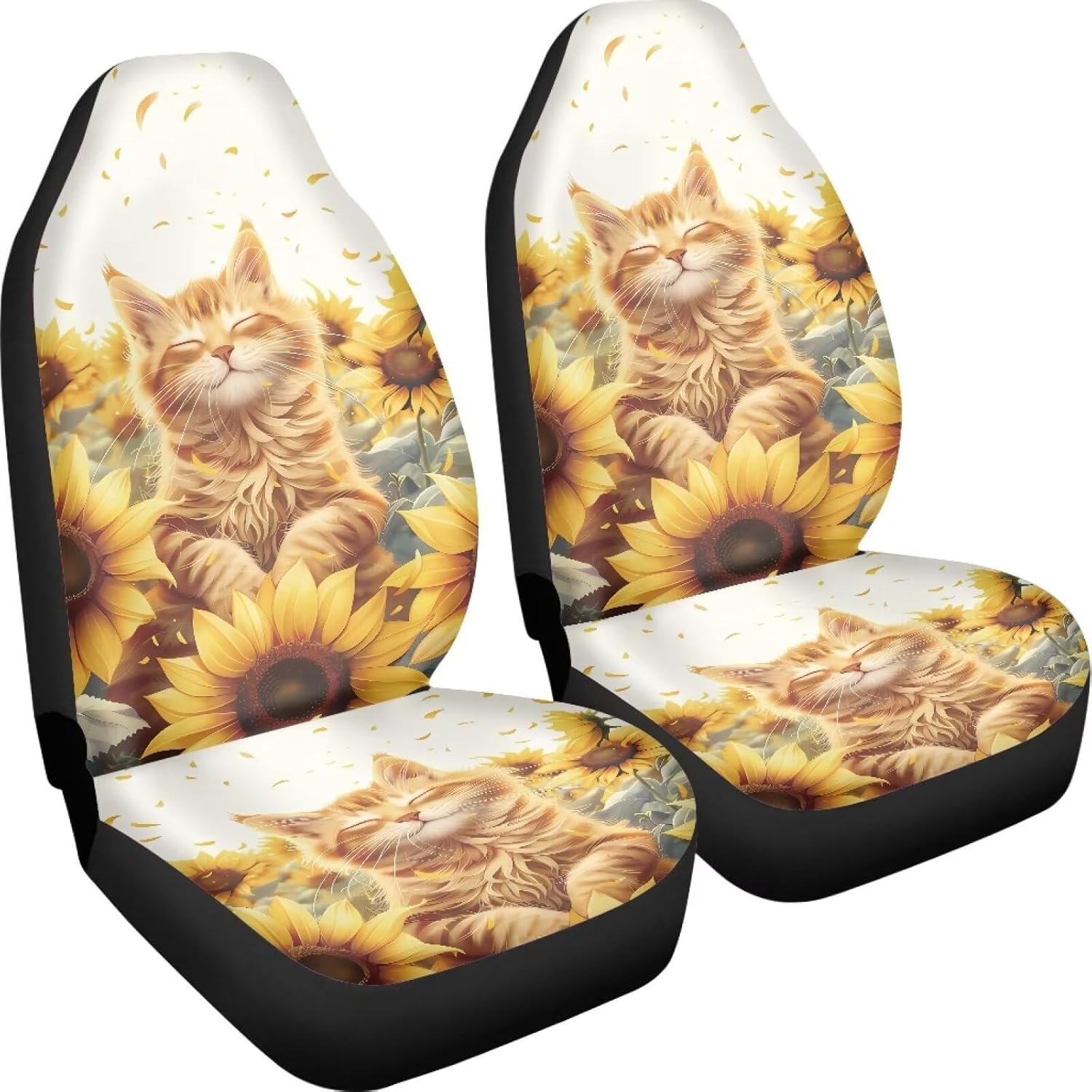 Talayituse Cat Sunflower Print Car Seat Covers for Front Seats 2 Pack Washable Auto Cushion Protector Universal Fit Most Truck SUV Van Sedan Car Interior Accessories