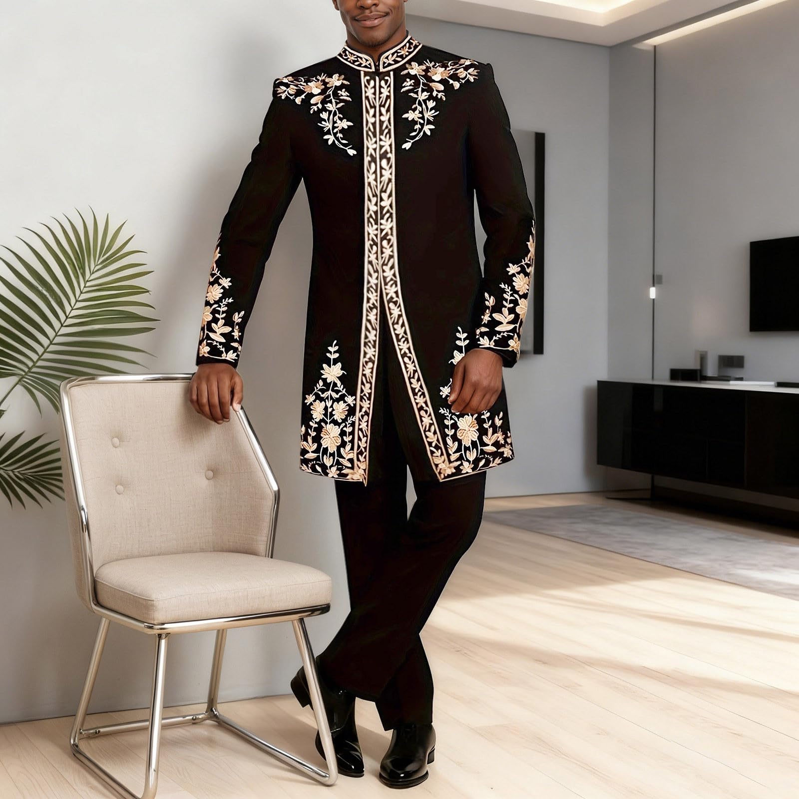 Ropa Africana para Hombre, Camisa y Pantalones Tradicionales de Manga Larga con Bolsillos Trajes Tribales Traje Dashiki Se Adapta a la Ropa Casual Vestido Túnica 2 Piezas Africano Étnico
