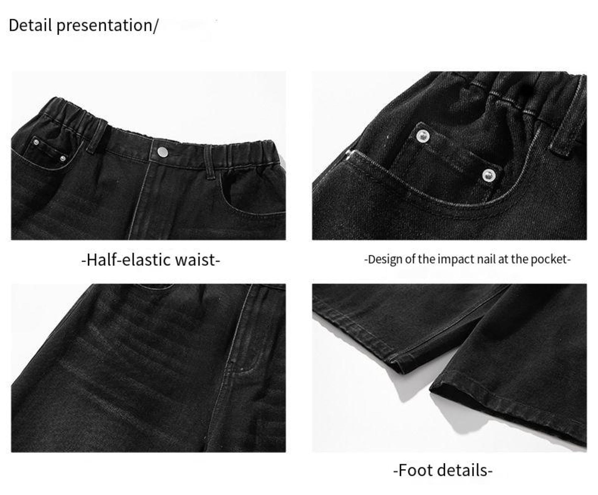 Pantaloncini Short Uomo Jeans Corti A Gamba Larga per Gli Uomini retrò Gamba Dritta Pantaloni di Media Lunghezza Semi Elastico in Vita Pantaloncini Casual Larghi