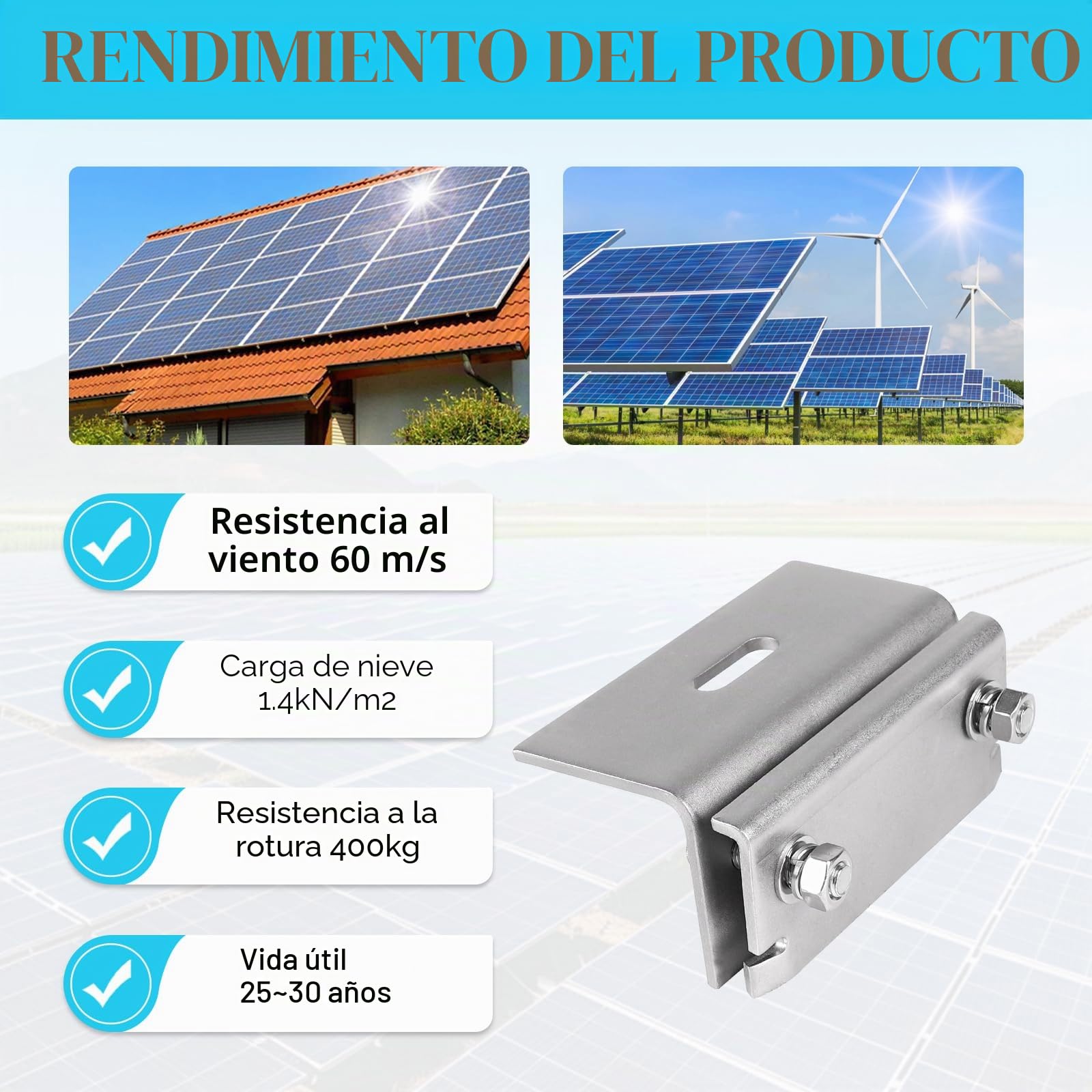 4 Piezas Abrazaderas para tejado en acero inoxidable 304 Fijaciones solares para paneles fotovoltaicos para techos metálicos y juntas en pie, paneles solares, resistentes corrosión y duraderas