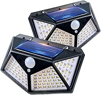 Vista 1 de Solar Lights Outdoor 100 LED, 2 Pack Solar Motion Sensor Outdoor Lights with 3 Lighting Modes, Wireless IP65 Waterproof Solar Security Lights for