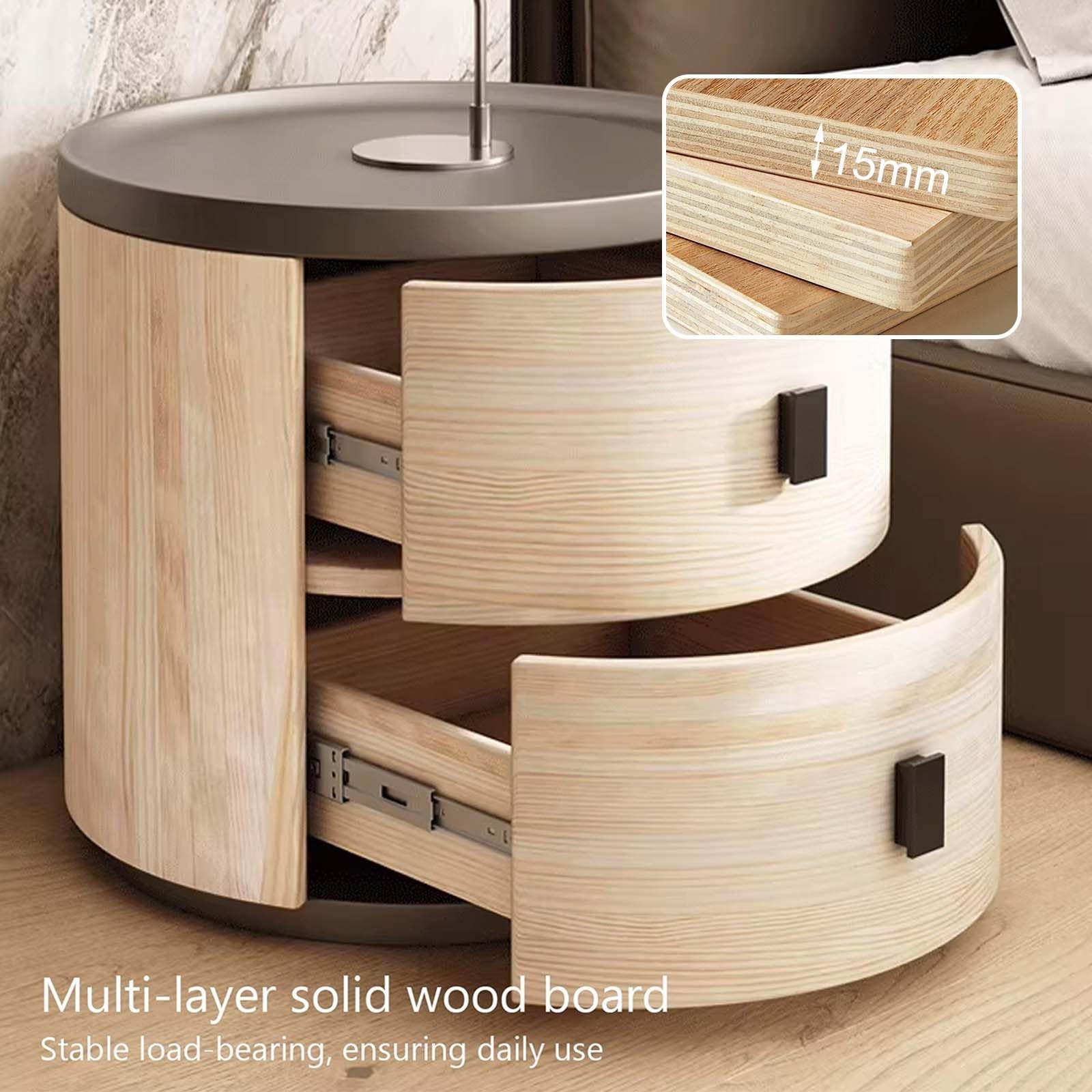 Comodino Rotondo, Moderno e Minimalista Comodini con 2 Cassetti | Tavolini Laterali Impermeabili per Camera da Letto, Soggiorno, Studio