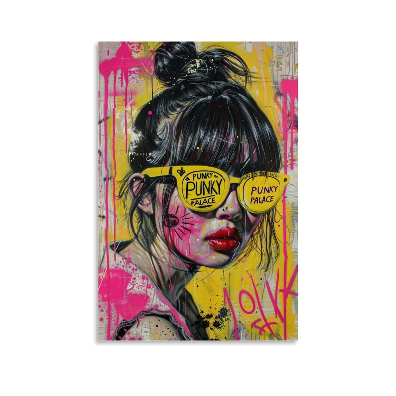 JUWRHRHHRH Punky Palace Graffiti Pop Art Woman 01 Poster Canvas Aesthetic Wall Art Painting Decor for Living Room Bed Room 16x24inch Unframe-style