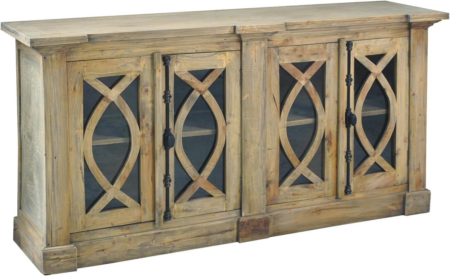 HomeStock Solid Wood Credenza with Glass Doors - 71" Sideboard Buffet Cabinet - Display Storage Cabinet - Fully Assembled