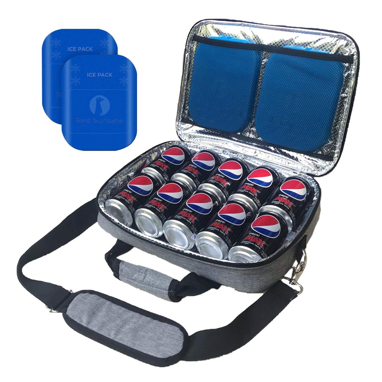 Red Suricata isolierte schlanke mini Kühltasche - kleine Kühlbox für 10 Getränkedosen - inklusive 2 schlanke Kühlakkus - die ultimative Thermotasche für Bier, sieht aus wie eine Aktentasche
