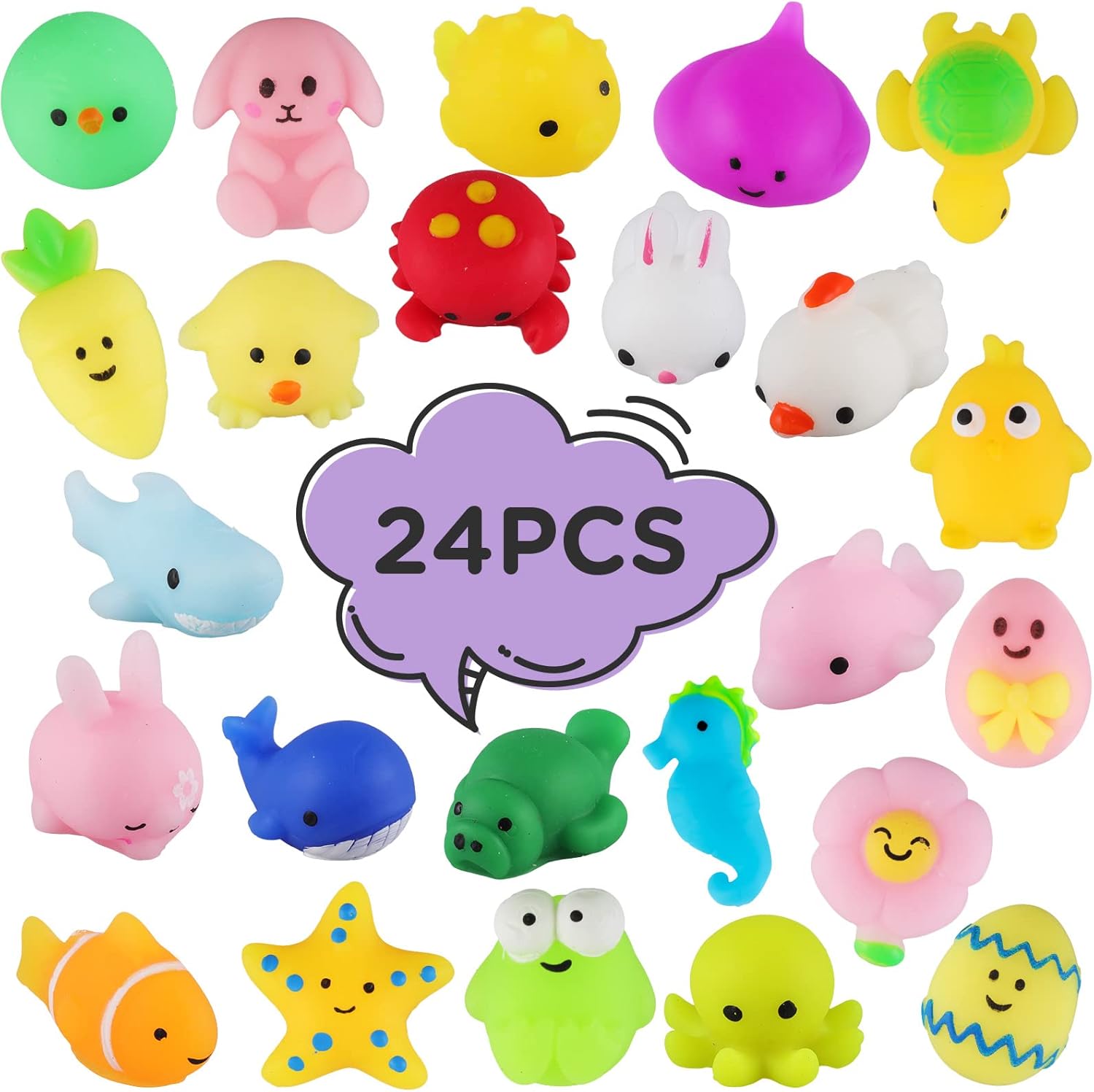 ASONA 24pcs Mochi Squeeze Toys Easter Egg Filler Stuffer Bunny Chick
