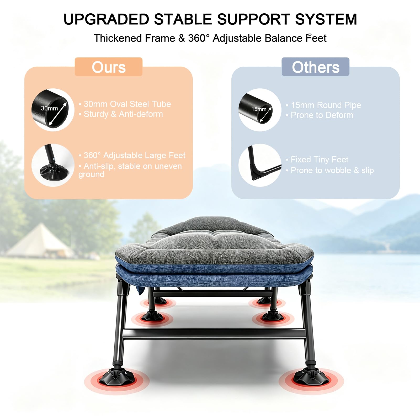 Lit de camp pliable - 190 x 68 x 30 cm - Chaise longue de jardin pliable - Charge maximale : 150 kg - Avec matelas - Lit de camping réglable - Gris