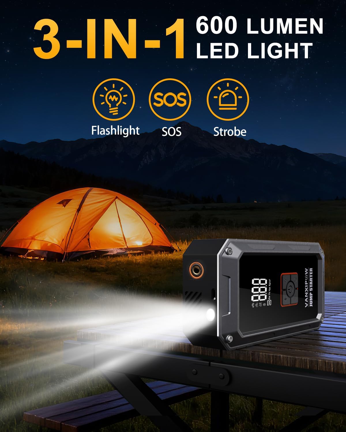 M1 Car Battery Jump Starter with Air Compressor 4500A 150PSI (9.0 L Gas/8.0L Diesel), Portable Car Jump Starter Power Pack, Battery Charger 12V Jump Box with LED Light, Large LED Display, Power Bank - Image 6