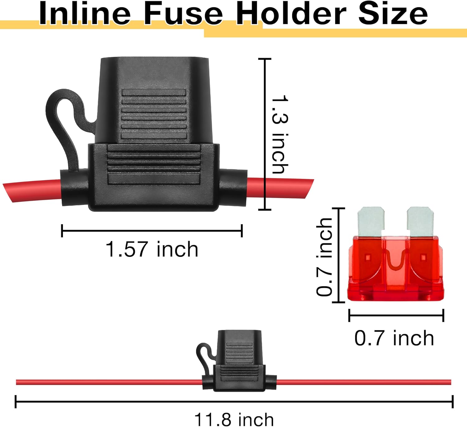 ecocstm 2 PCS Inline Fuse Holders 12V, 18 AWG Car Gauge Inline Fuses, Waterproof Fuse Holder with 10A ATC/ATO Standard Blade Fuses for Automotive, Marine, Golf Cart Lighting, Electrical Circuits