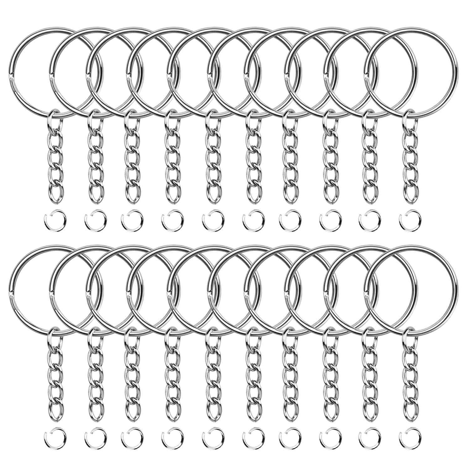 Schlüsselanhänger mit kette 20 Stück 25mm Schlüsselring set Schlüsselring mit kette offene Binderinge Schlüsselring Ring Bastel Set für Schlüssel Schmuckherstellung (Silber-20pcs)