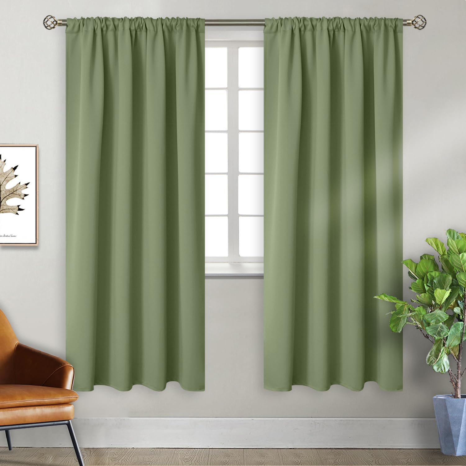 BGment Olive Green Blackout Curtains 72 Inches Length for Bedroom - Rod Pocket Thermal Insulated Room Darkening Drapes for Living Room Dining Privacy Spring Decor, 42 x 72 Inch, 2 Panels — image 1
